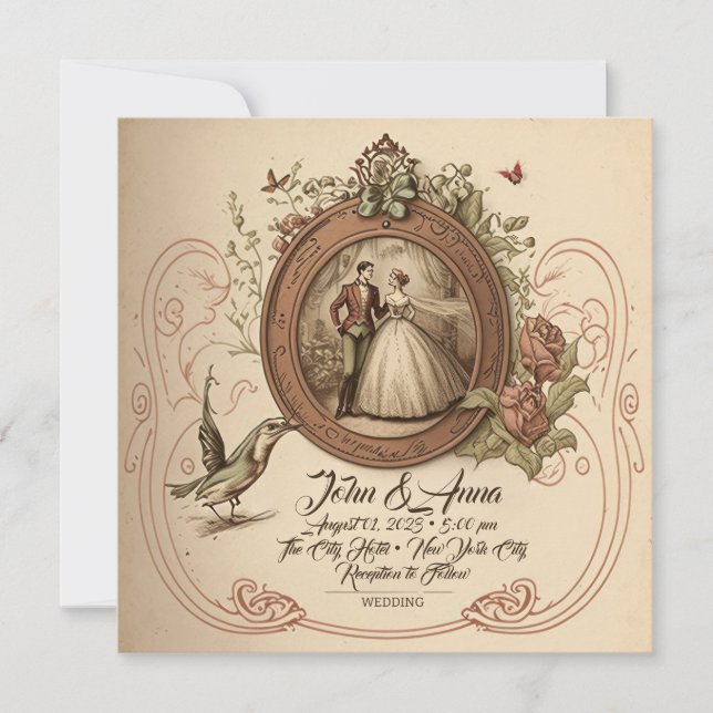 Vintage cinderella wedding invitation (Front)
