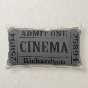 Vintage Cinema Movie Ticket Family Name in Neutral Lumbar Cushion