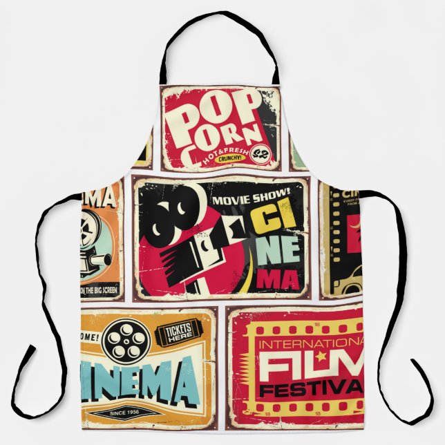 Vintage cinema tin signs collection. Movie industr Apron (Front)