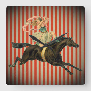 vintage circus acrobat & horse clock
