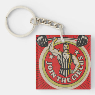 Vintage Circus Advertisement Strongman Key Ring
