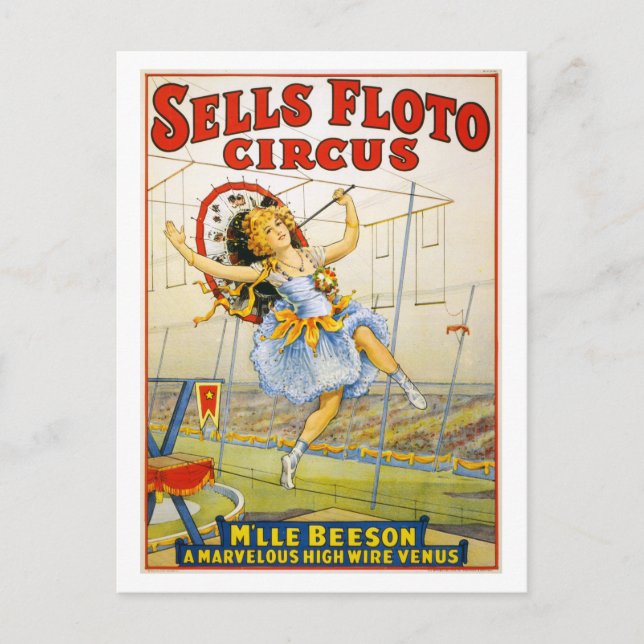 Vintage Circus Advertising: Beeson High Wire Act Postcard (Front)