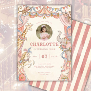 Vintage Circus Animals Carnival Photo Birthday Invitation