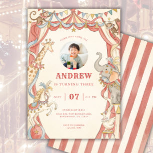 Vintage Circus Animals Carnival Photo Birthday Invitation
