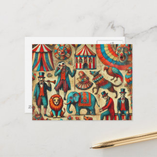 Vintage Circus Animals Collage Postcard