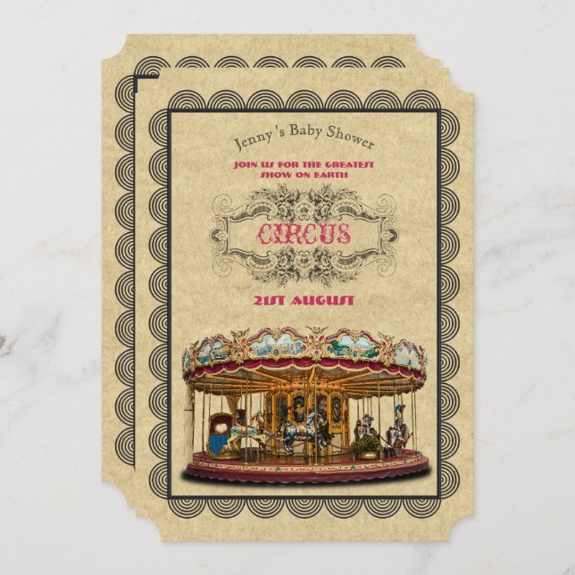 Vintage Circus Baby Shower Invitations Carnival (Front/Back)