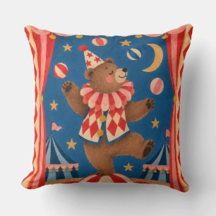 Vintage Circus Bear Balancing on Ball Whimsical Ar Cushion