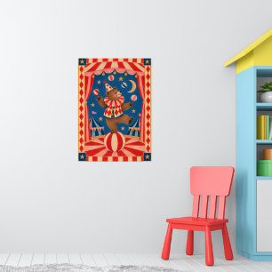 Vintage Circus Bear Balancing on Ball Whimsical Ar Poster