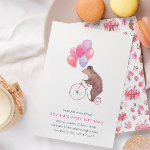 Vintage Circus Bear Birthday Party Invitation