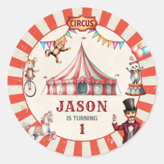 Vintage Circus Carnival Birthday Classic Round Sticker