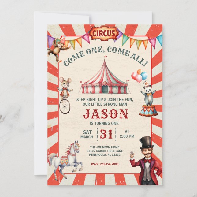 Vintage Circus Carnival Birthday Invitation (Front)