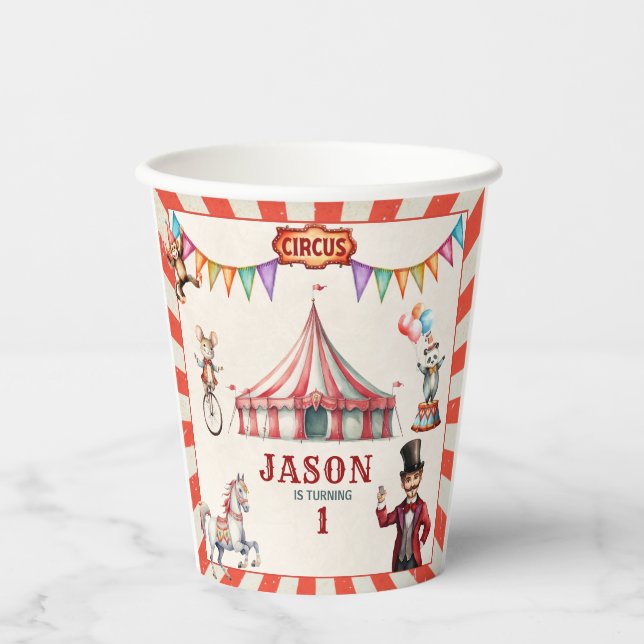 Vintage Circus Carnival Birthday  Paper Cups (Front)