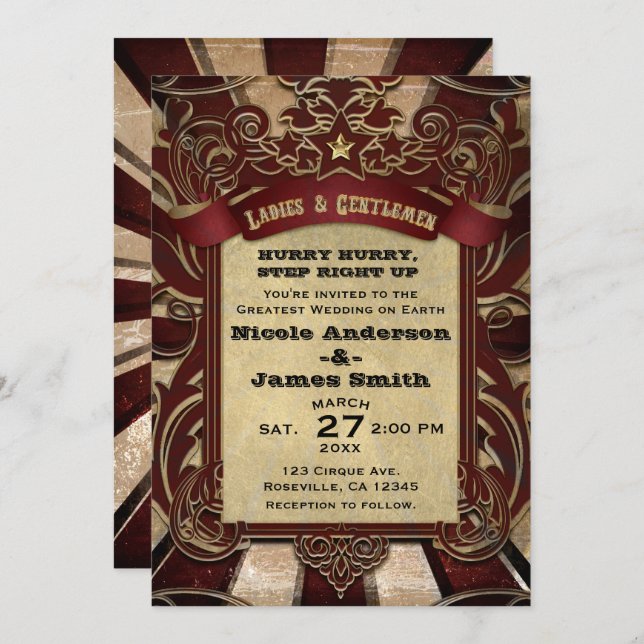 Vintage Circus Carnival Elegant Showtime Wedding Invitation (Front/Back)