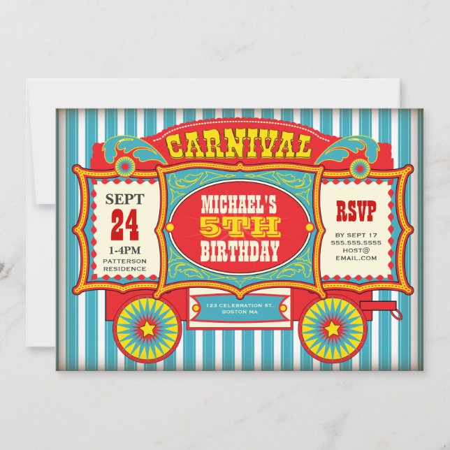 Vintage Circus Carnival Wagon Birthday Party Invitation (Front)