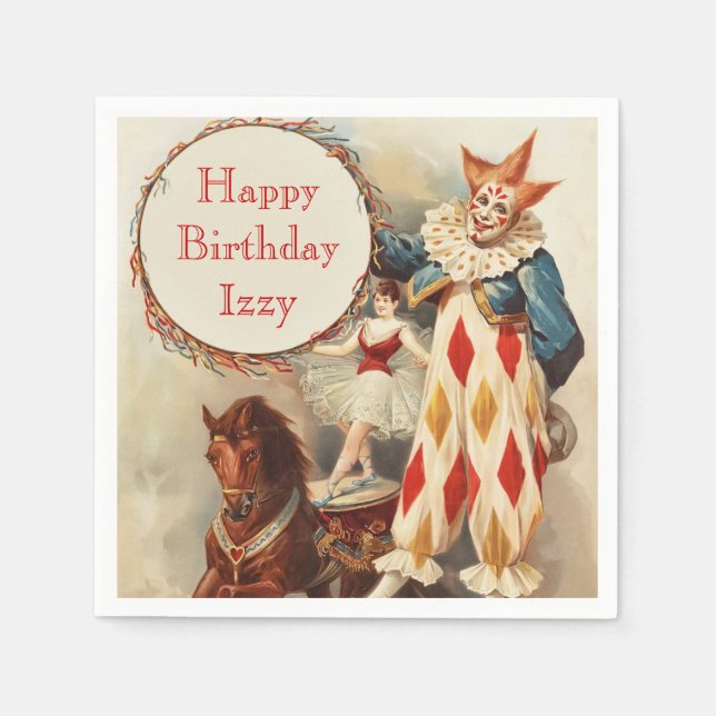 Vintage Circus Clown Personalised Birthday Napkin (Front)