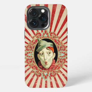 Vintage Circus Clown with Red Distressed Stripes iPhone 13 Pro Case