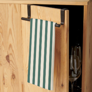 Vintage Circus Dark Green & Cream Vertical Stripes Tea Towel