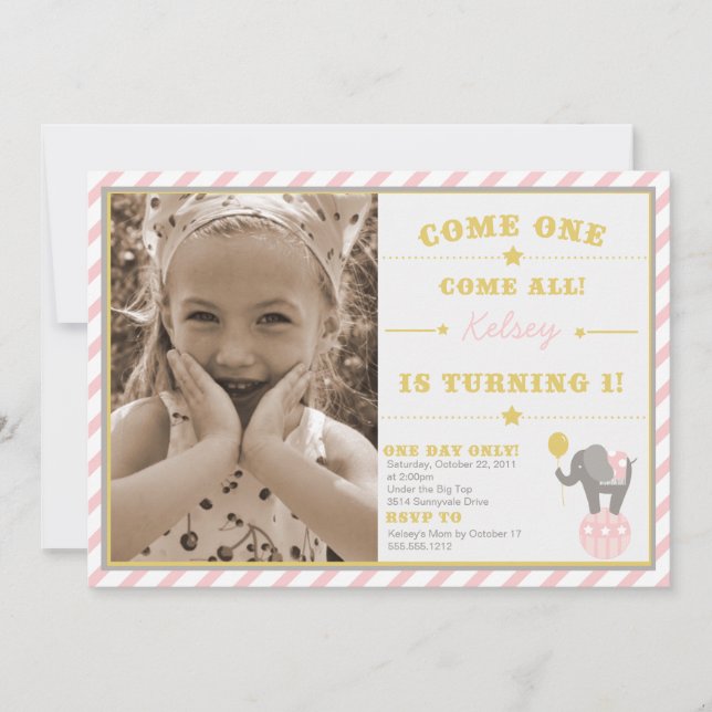 Vintage Circus Elephant - 1st Birthday Invitation (Front)