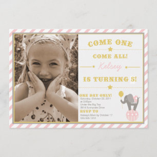 Vintage Circus Elephant - 5th Birthday Invitation