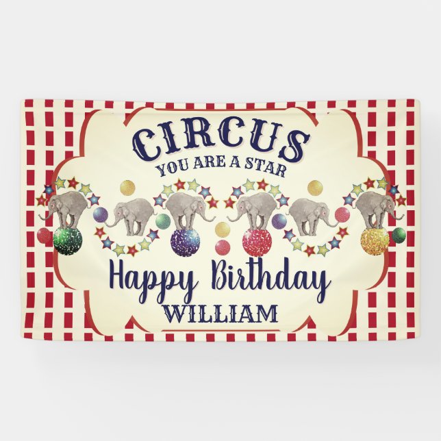 Vintage Circus Elephant Birthday Banner (Horizontal)