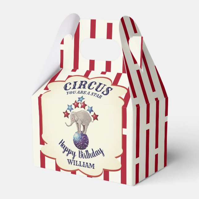 Vintage Circus Elephant Birthday Favour Box (Front Side)