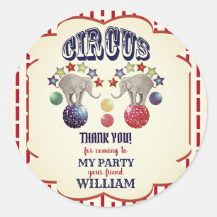 Vintage Circus Elephant   Birthday Party Favour Classic Round Sticker