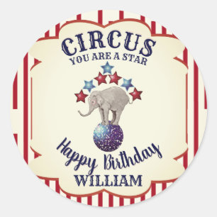 Vintage Circus Elephant   Birthday Party Favour Classic Round Sticker