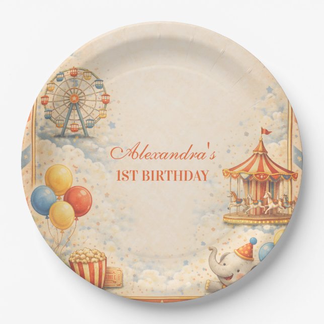 Vintage Circus Fairytale Birthday Paper Plate (Front)