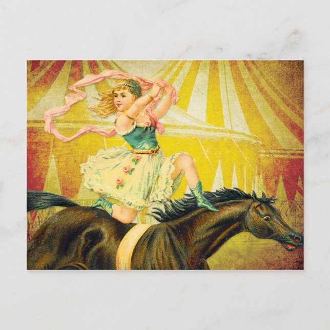 Vintage Circus Girl Acrobat on Horse Postcard (Front)