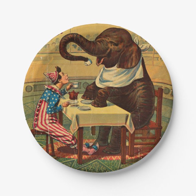 Vintage Circus Illustration Art Old Antique Paper Plate (Front)