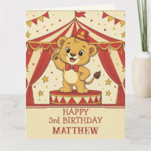 Vintage Circus Lion Cub Happy Birthday Greeting