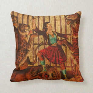 Vintage Circus Lion Tamer Cushion