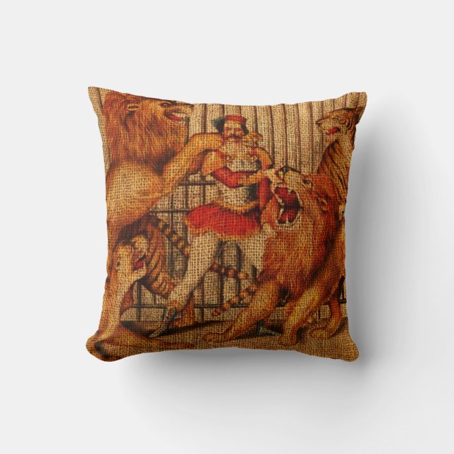 Vintage Circus Lion Tamer Cushion (Front)