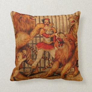 Vintage Circus Lion Tamer Cushion