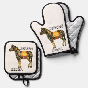 Vintage circus performing zebra oven mitt & pot holder set