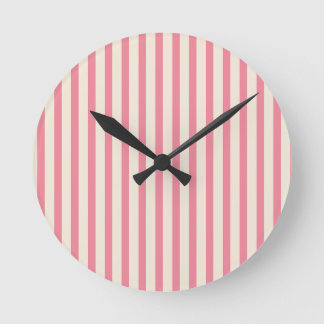 Vintage Circus Pink & Cream Vertical Stripes Round Clock