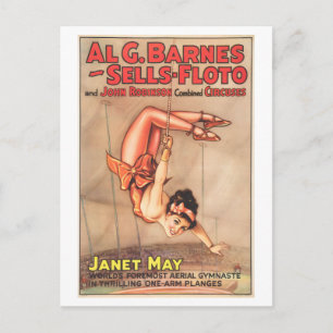Vintage Circus Poster: Aerial Gymnast Janet May Postcard