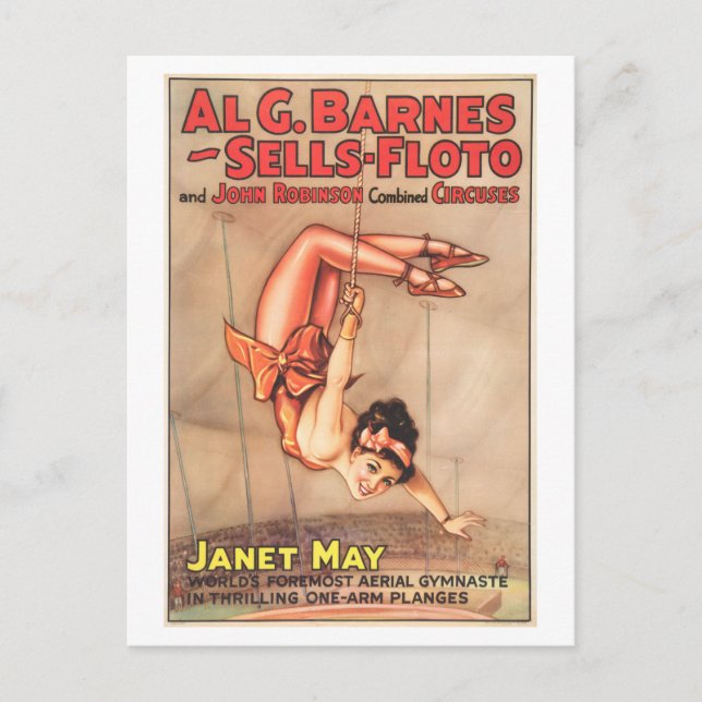 Vintage Circus Poster: Aerial Gymnast Janet May Postcard (Front)