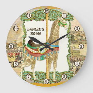 Vintage Circus Poster, Giraffe Baby Room Clock