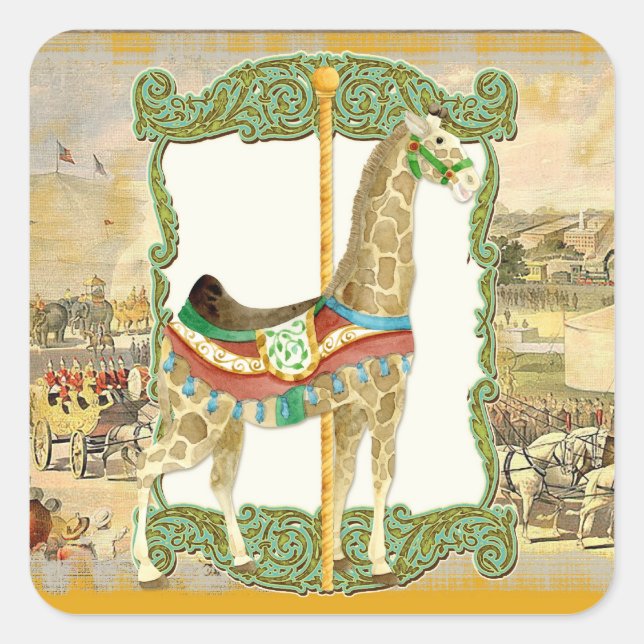 Vintage Circus Poster, Giraffe Baby Shower Square Sticker (Front)