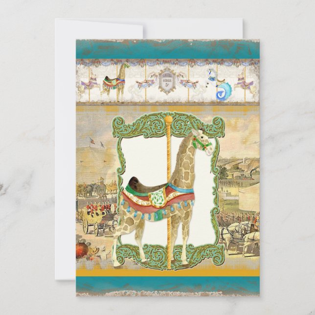 Vintage Circus Poster, Giraffe Birthday Party Invitation (Front)