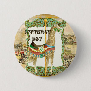 Vintage Circus Poster, Giraffe Boy Birthday Party 6 Cm Round Badge