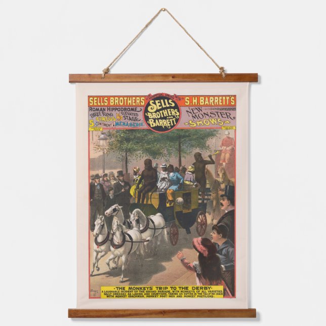 Vintage Circus Poster Of A Monkey Driven Coach Hanging Tapestry (Front)