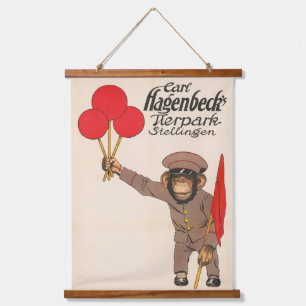 Vintage Circus Poster Of A Monkey Holding Balloons Hanging Tapestry