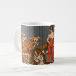 Vintage Circus Poster Of Woman With Six Tigers. Coffee Mug