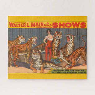 Vintage Circus Poster Of Woman With Six Tigers. Jigsaw Puzzle
