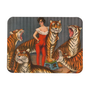 Vintage Circus Poster Of Woman With Six Tigers. Magnet