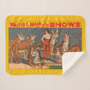 Vintage Circus Poster Of Woman With Six Tigers. Sherpa Blanket