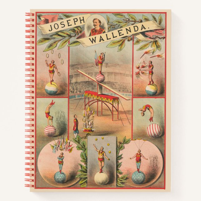 Vintage Circus Poster Showing Scenes Of Acrobatics Notebook (Front)