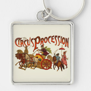 Vintage Circus Procession Clowns and Horses Key Ring